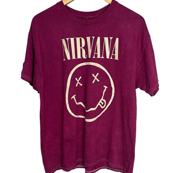 NIRVANA Smiley Face 90s Style Grunge Kurt Cobain Band Shirt Unisex‎ Size Large - Picture 1 of 8